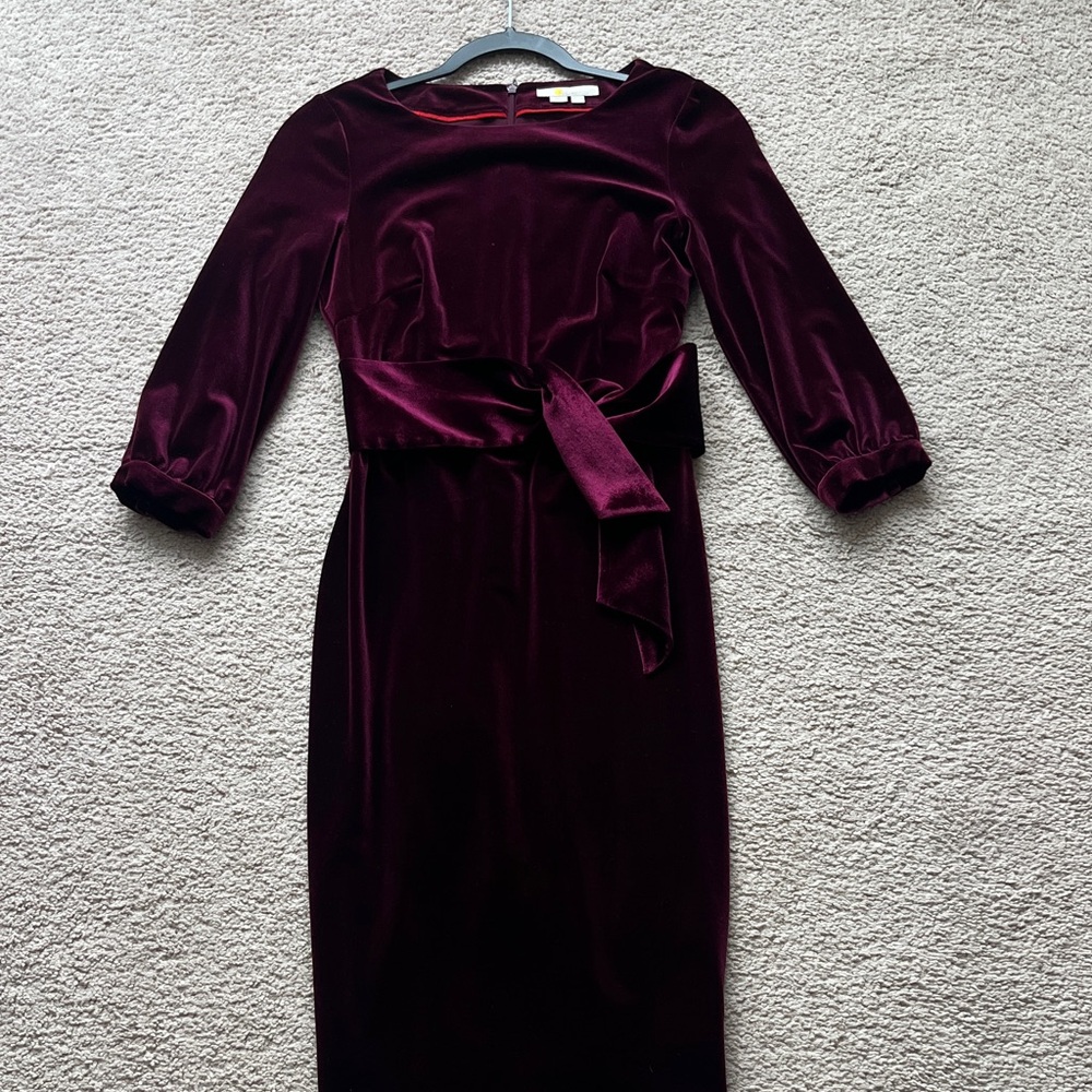 Boden Velvet Long Sleeve Dress in Deep Burgundy, stunning!